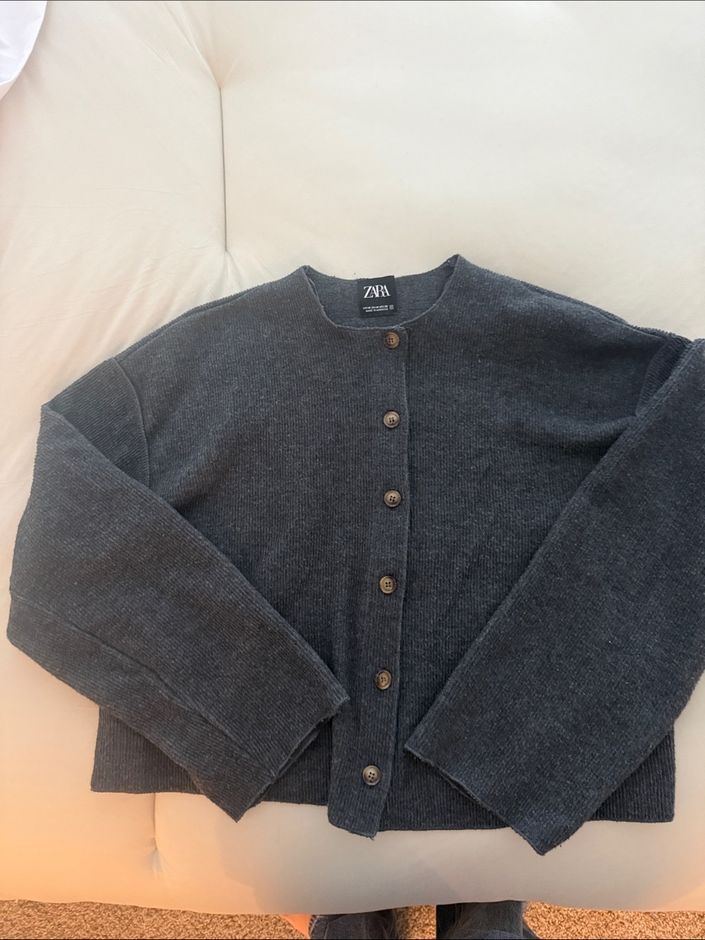 Zara Charcoal Button-Front Knit Cardigan